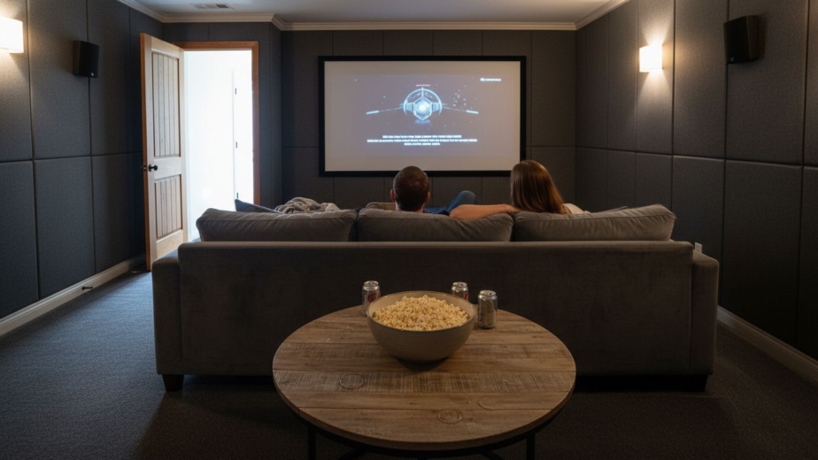 Couple enjoying ambient lighting Atlanta home theater