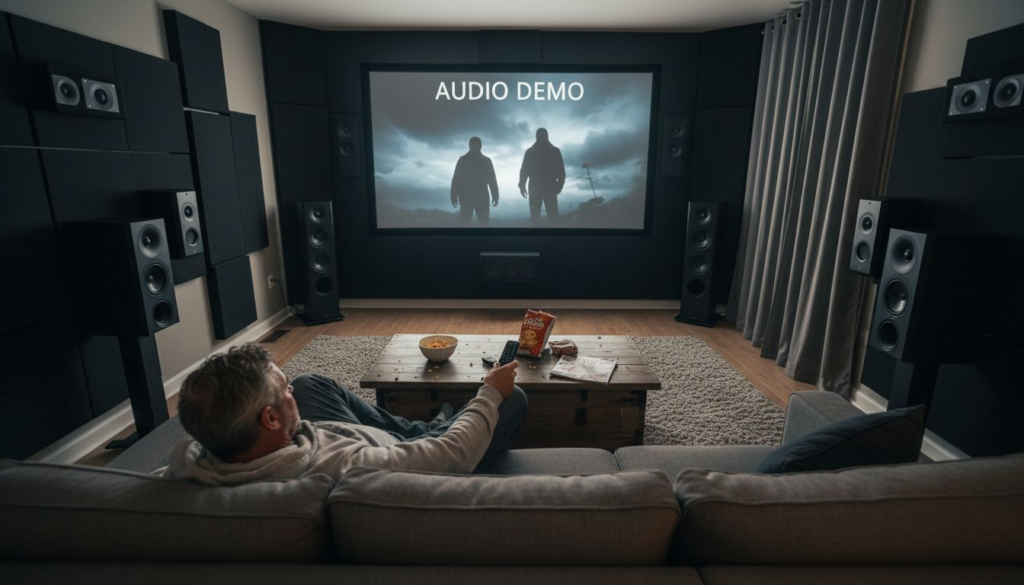 Homeowner enjoying immersive audio cinema