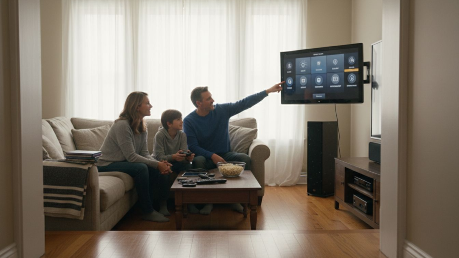Family using smart home entertainment controls