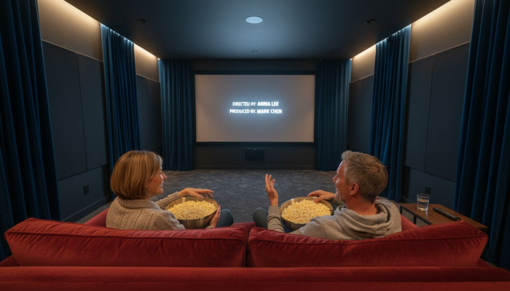 Couple relaxing in luxury home theater